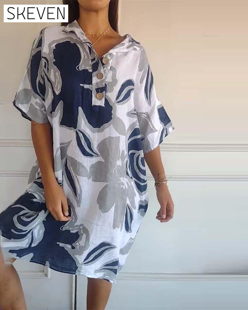Floral print lapel pocket dress