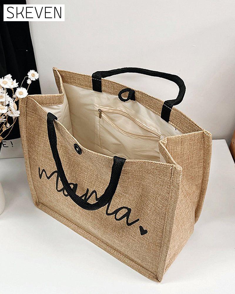 Tragbare Leinen-Schultertasche mit großem Fassungsvermögen