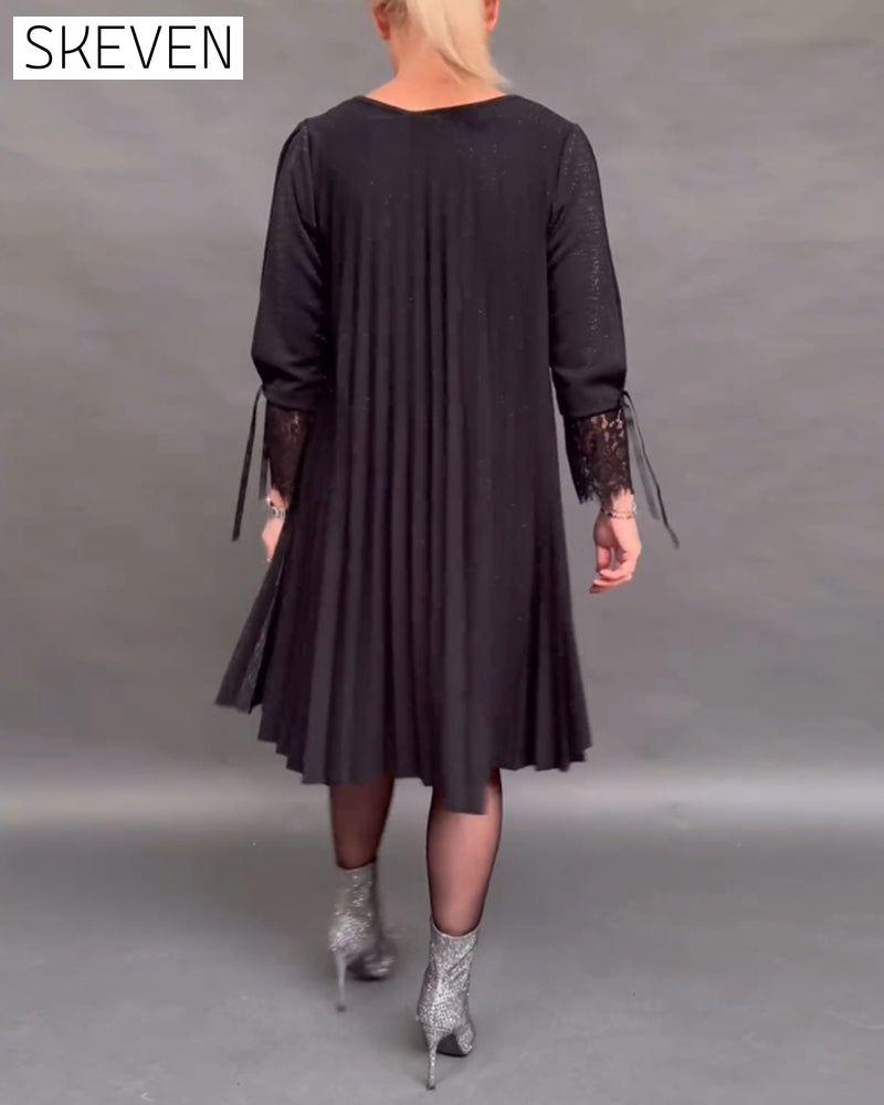 robe plissée en dentelle patchwork de couleur unie