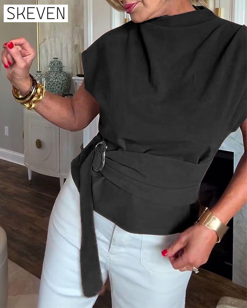 Temperament Waist Solid Color Blouse