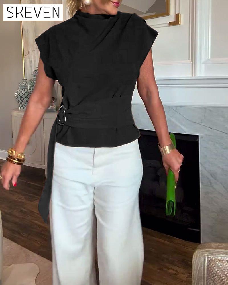 Temperament Waist Solid Color Blouse