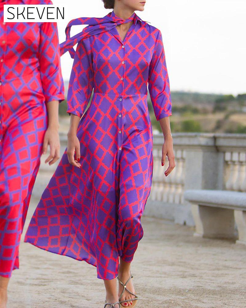 V-neck 3/4 sleeves Shirt Dress