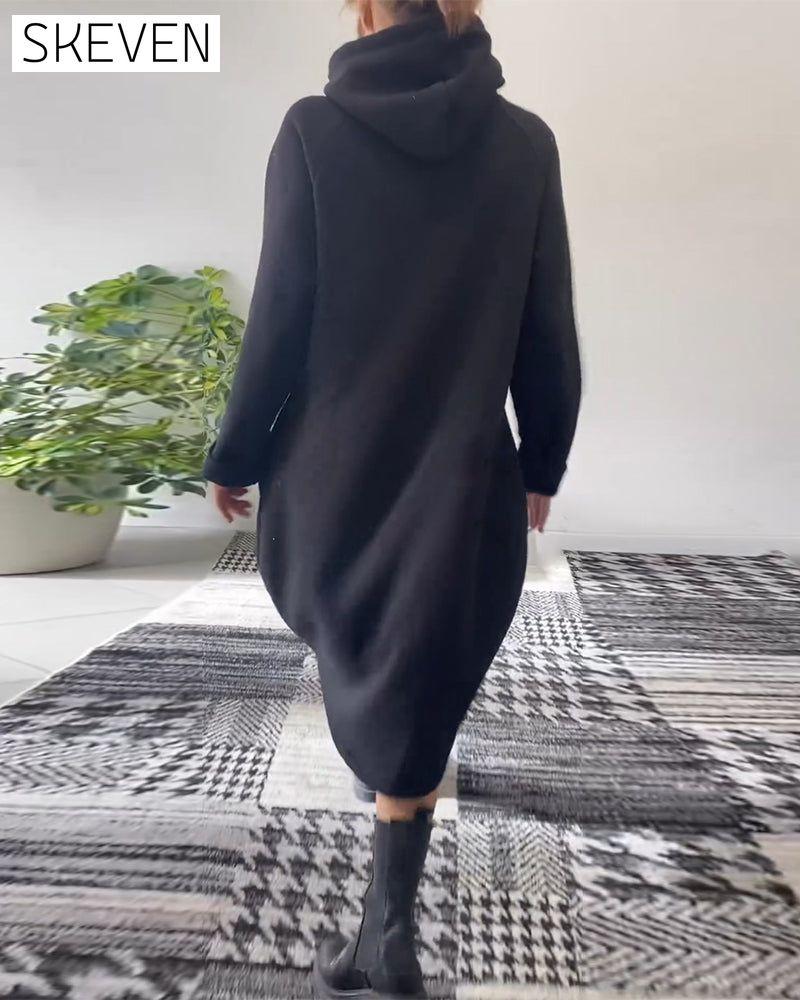 einfarbiges, lässiges Kapuzenkleid