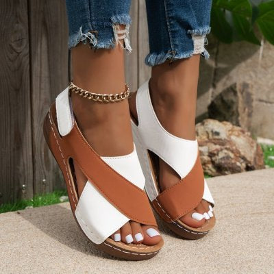 Colorblock Crossed Wedges Sandals Summer Fashion Fish Mouth Platform Shoes