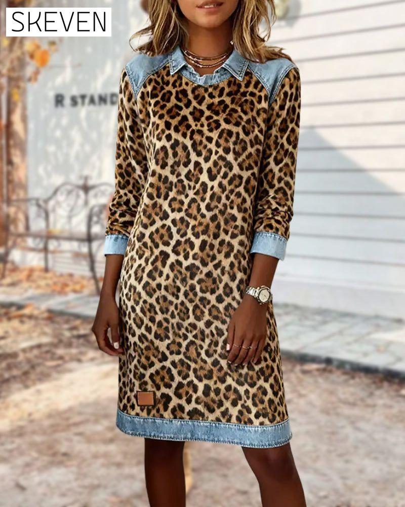 Etuikleid mit Leopardenmuster und Revers