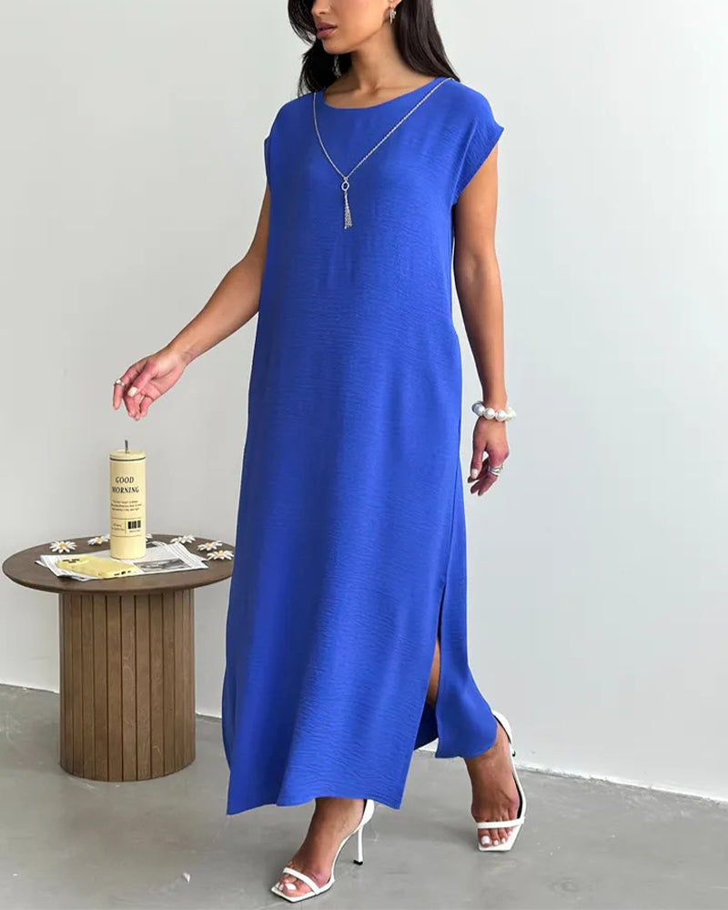 Midi Length Slit Loose Dress