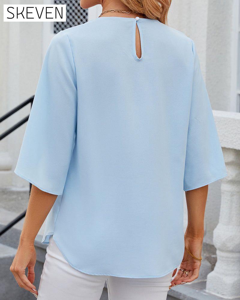 Elegant solid color Blouse with Half Sleeve