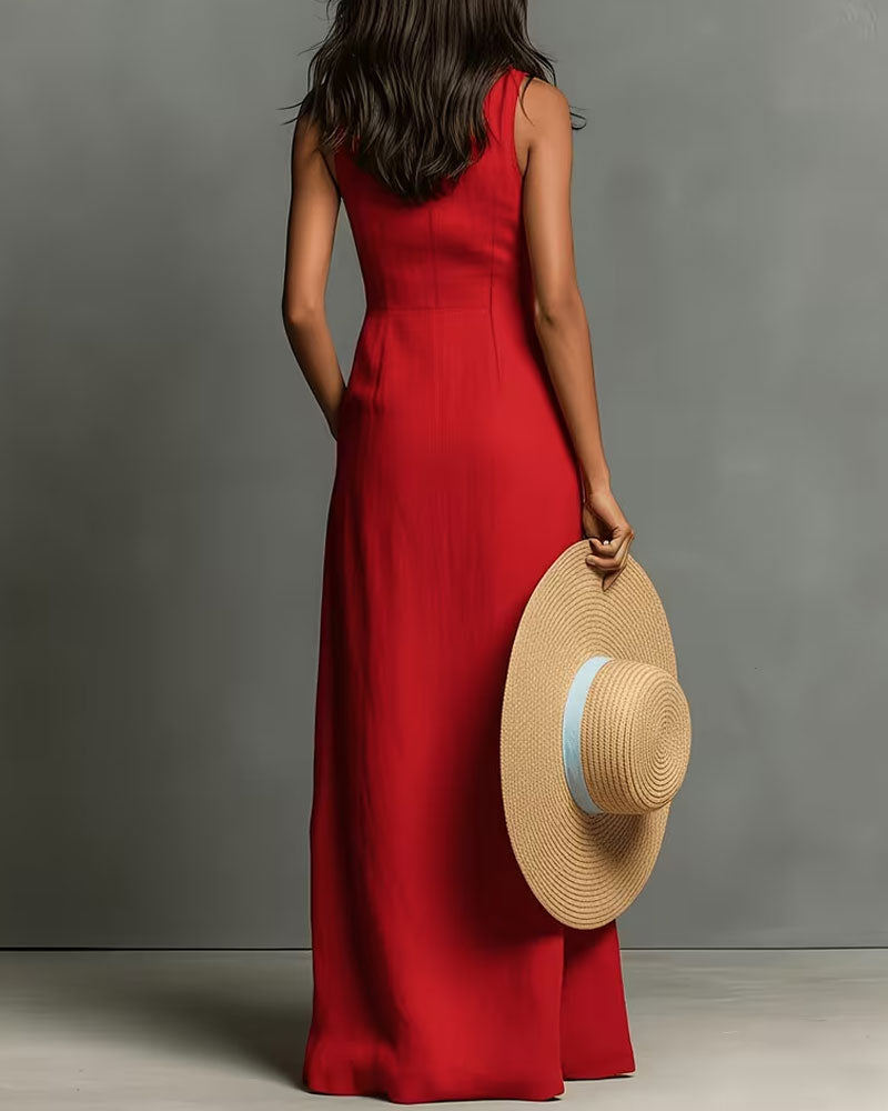 Sleeveless Collared Shirt Maxi Dress