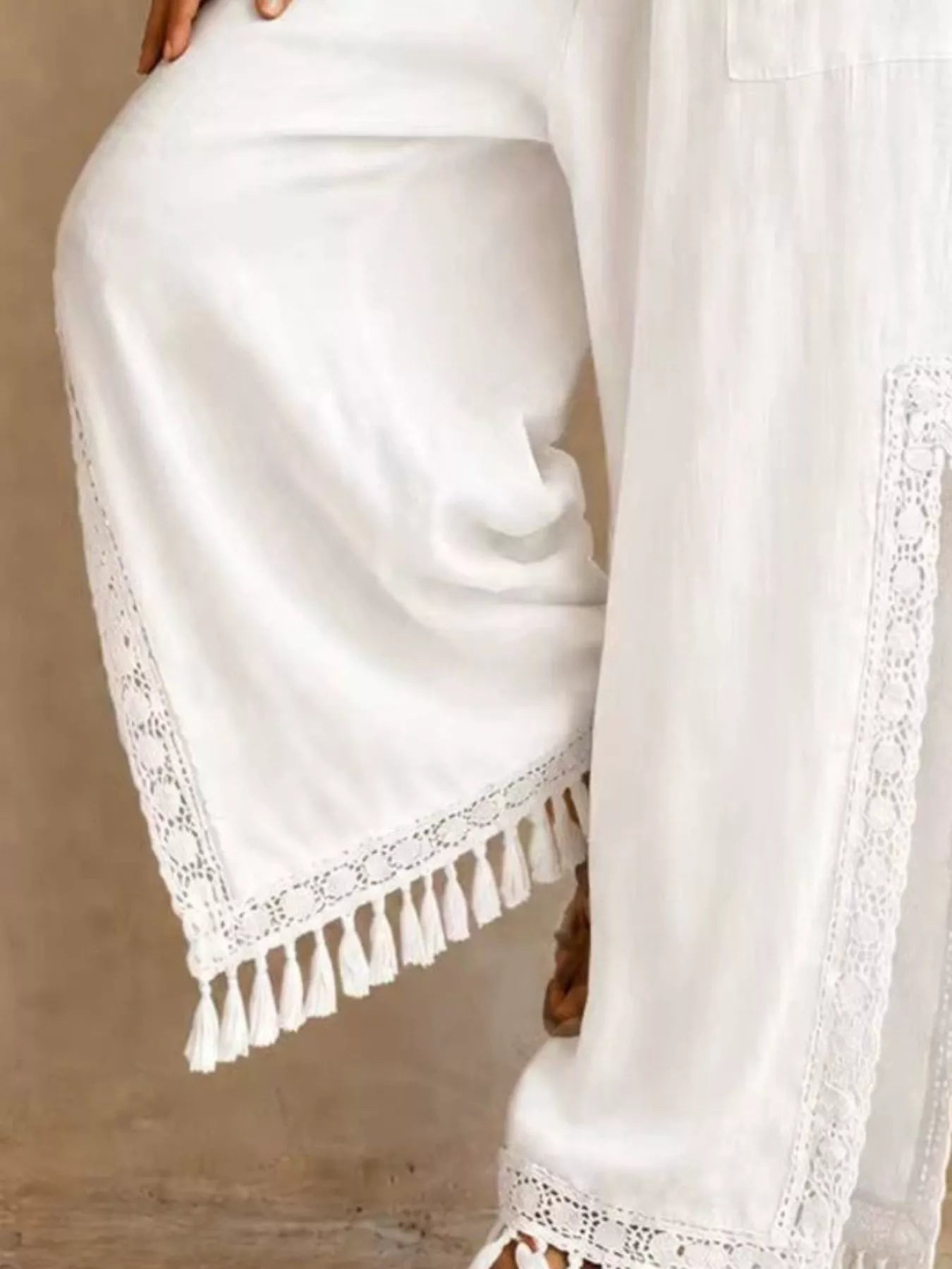 Lace Detail Slit Wide Leg Pants