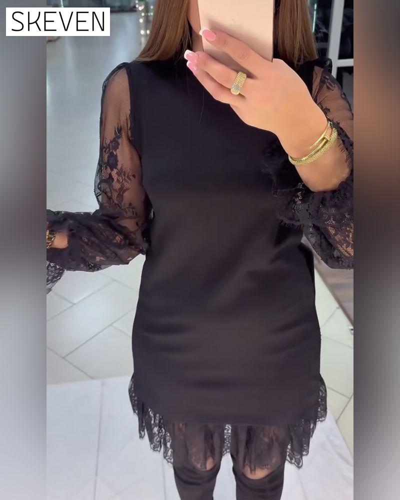 Lace-Trimmed Patchwork Dress
