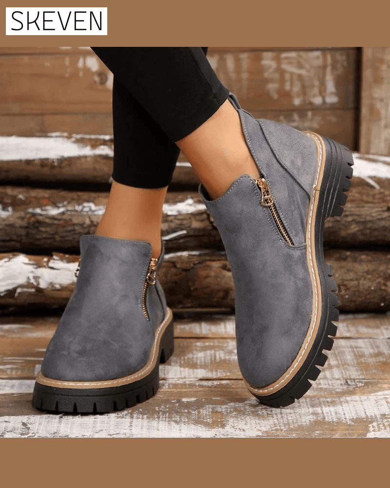 🔥Herbst- und Winter-Highlights🔥 Damenstiefel mit runder Zehenpartie und seitlichem Reißverschluss