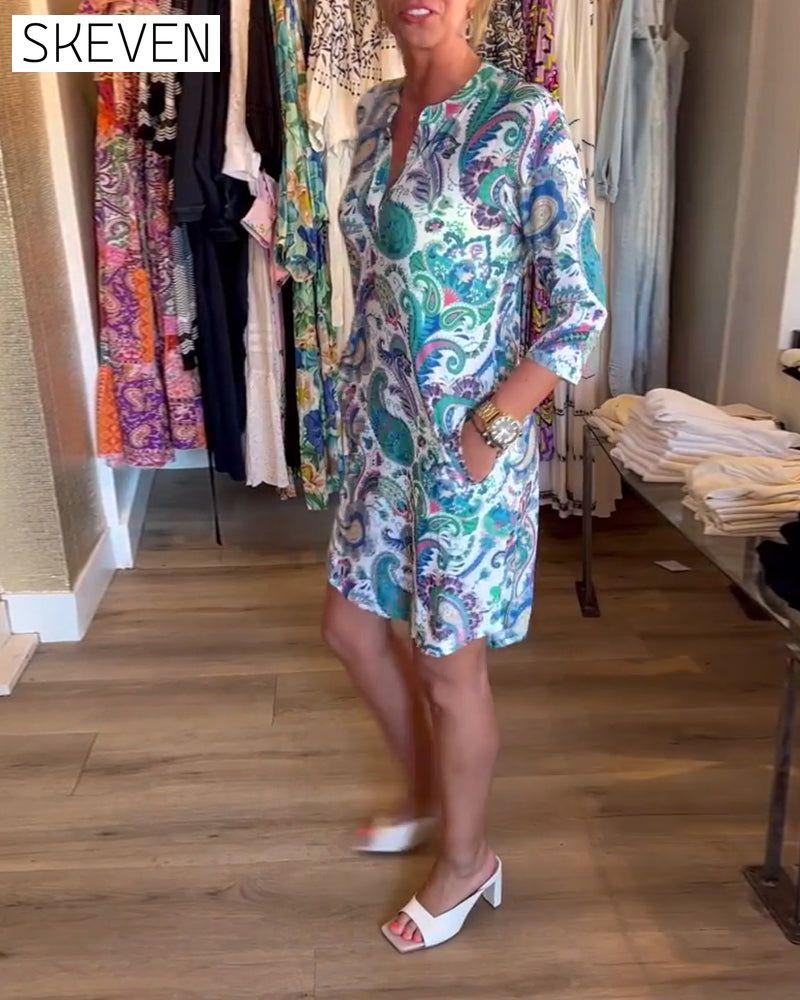 robe à imprimé cachemire, col en V et poches