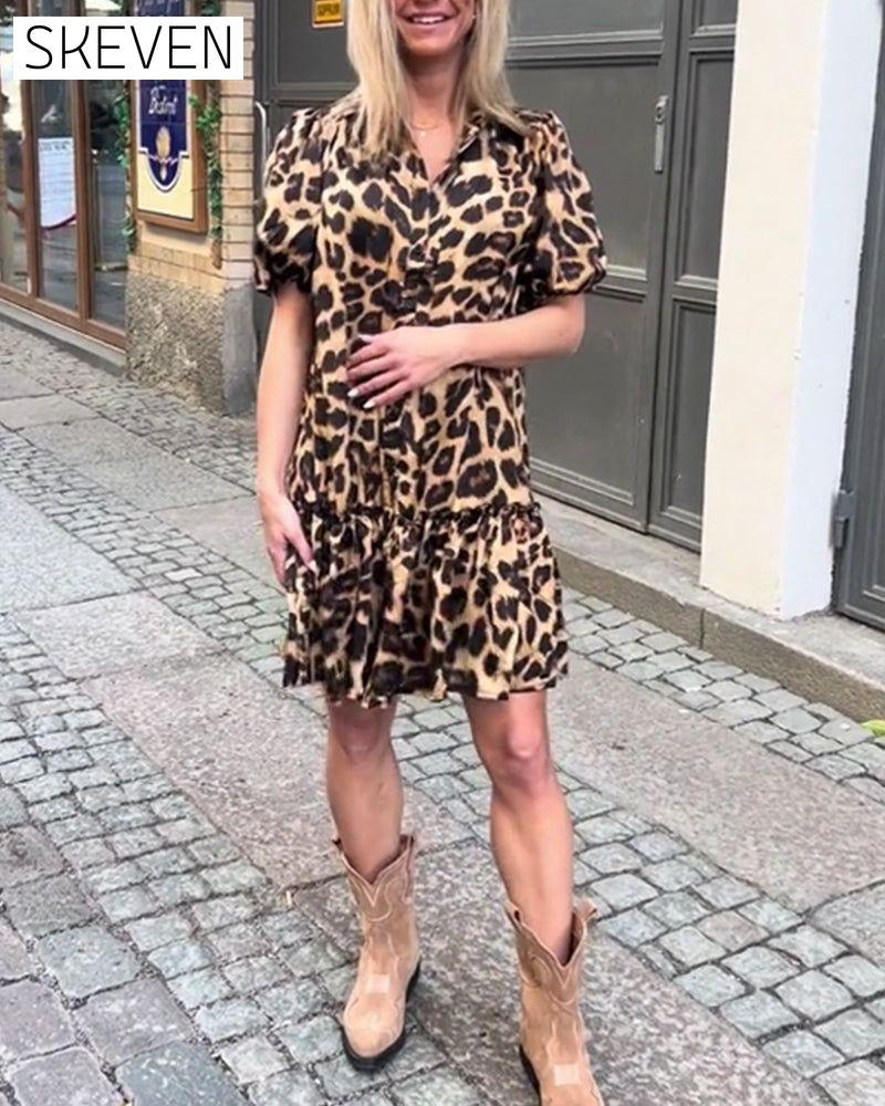 Leopardenkleid mit Puffärmeln