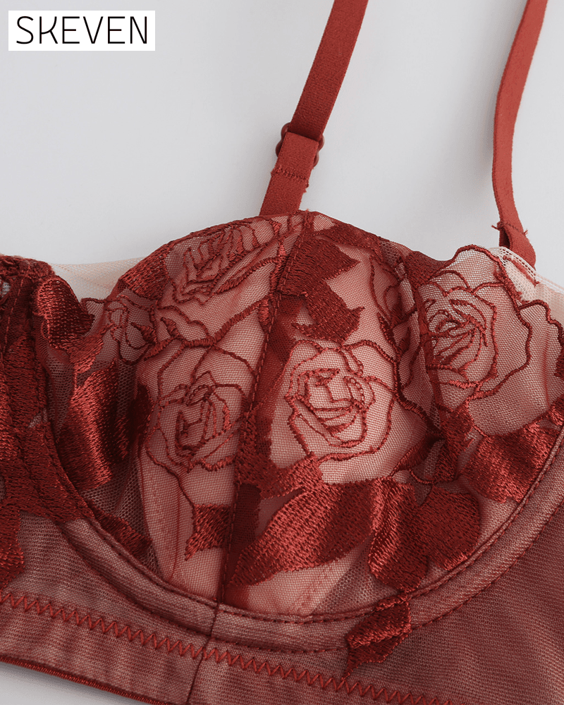 Women Ultra Thin Sexy Rose Embroidery Lace Bra
