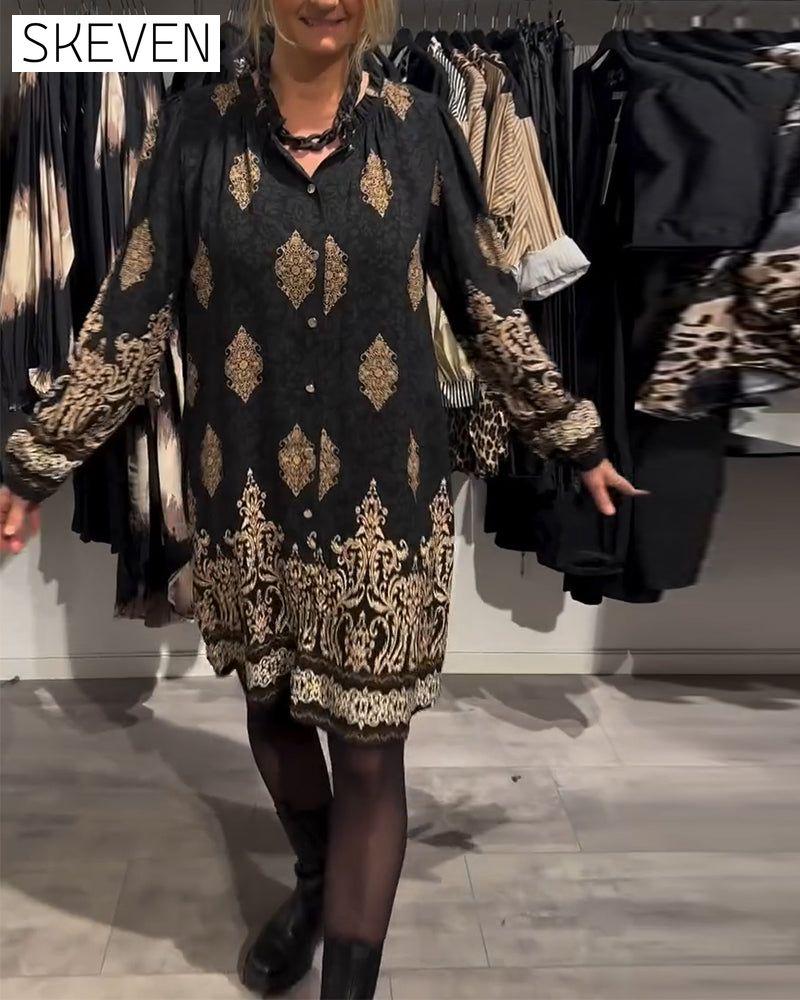robe vintage imprimée à revers et boutons