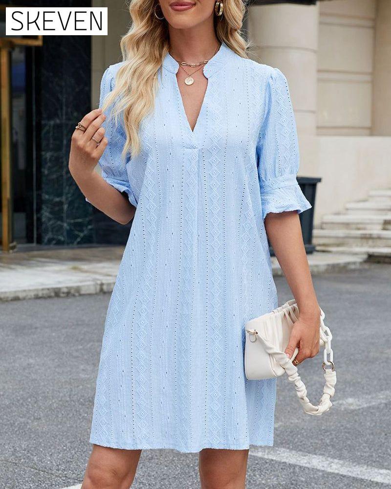 Solid Color V-Neck Dress