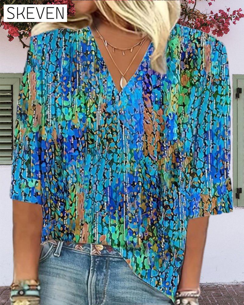 V-neck printed casual blouse blouses & shirts summer
