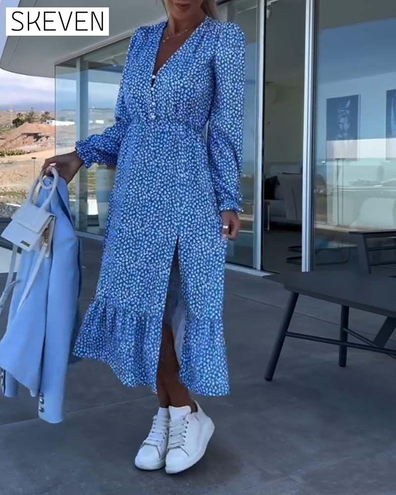 robe patchwork florale à col en V