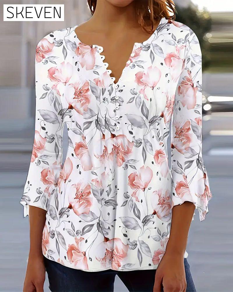 Bluse mit ausgestellten Ärmeln und Rüschenbesatz