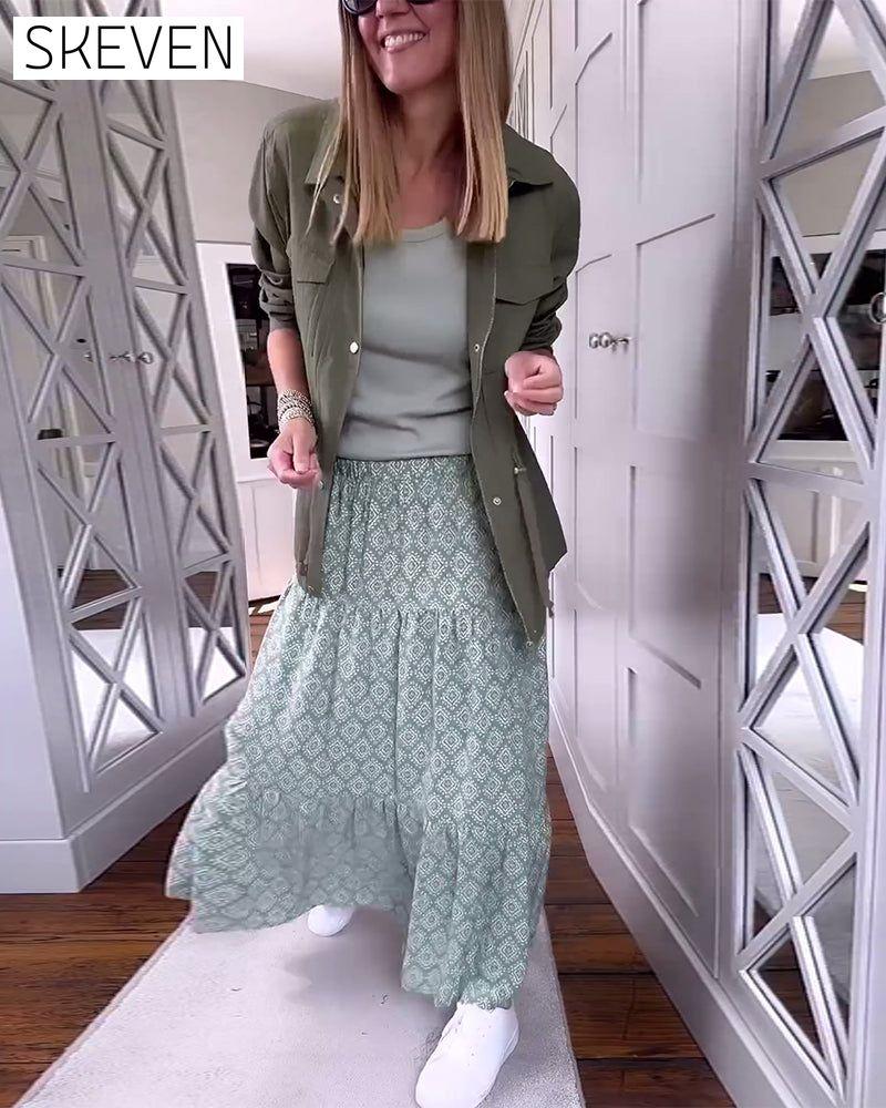Casual printed patchwork pleated dress 202466 skirts spring summer