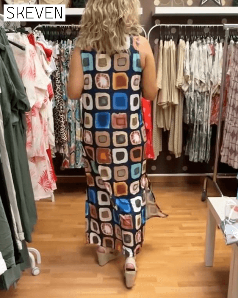 robe ample imprimée sans manches à col en V
