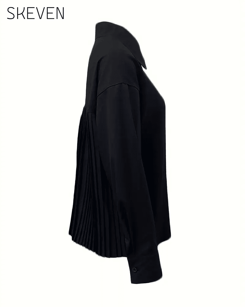 Stylish Solid Color Pleated Blouse