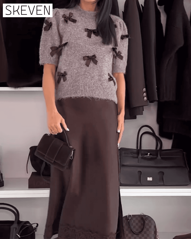 Bow-Decorated Crew-Neck Pullover