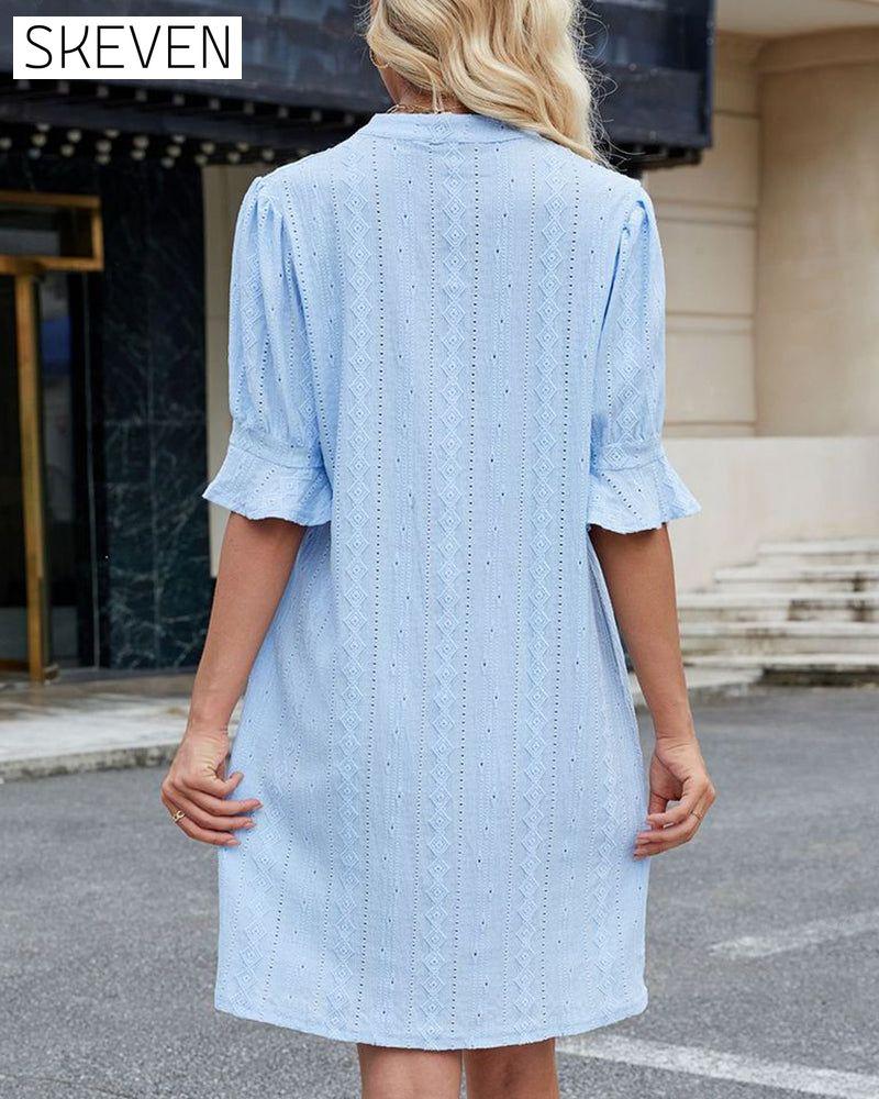 Solid Color V-Neck Dress