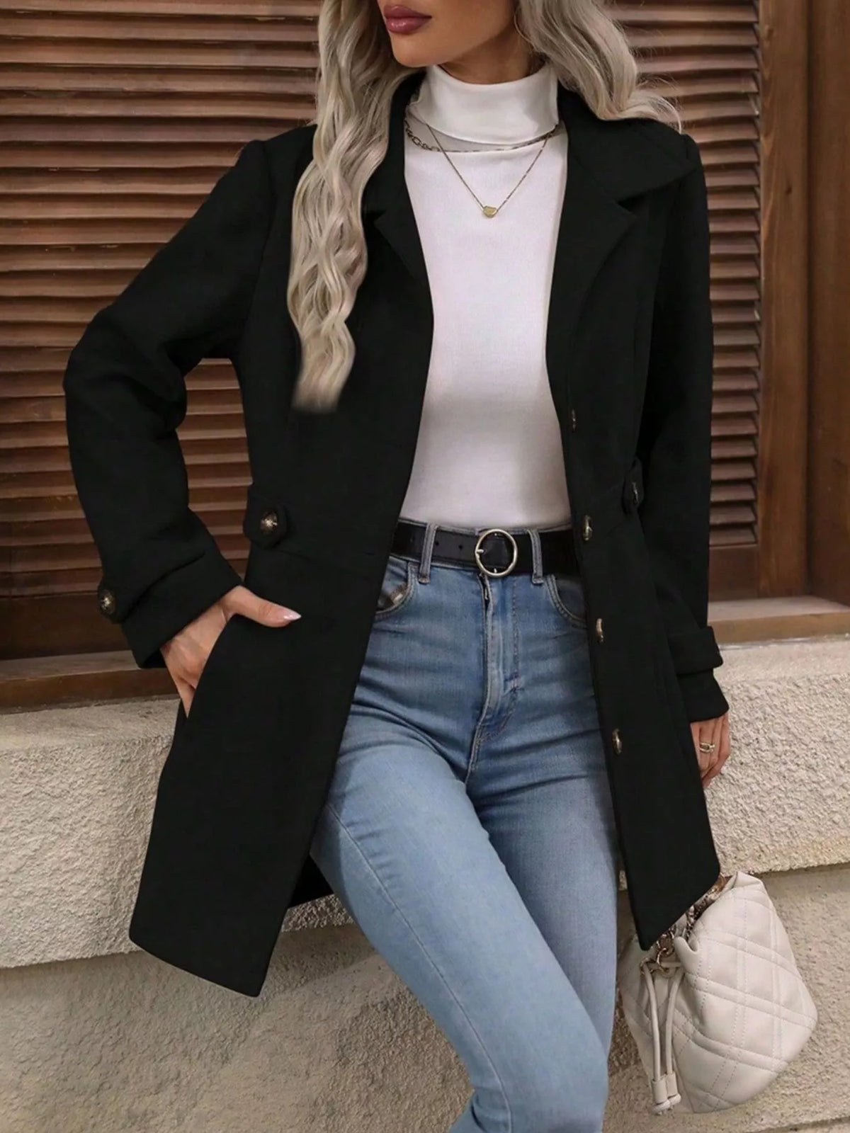 Single-Breasted Long Sleeve Coat