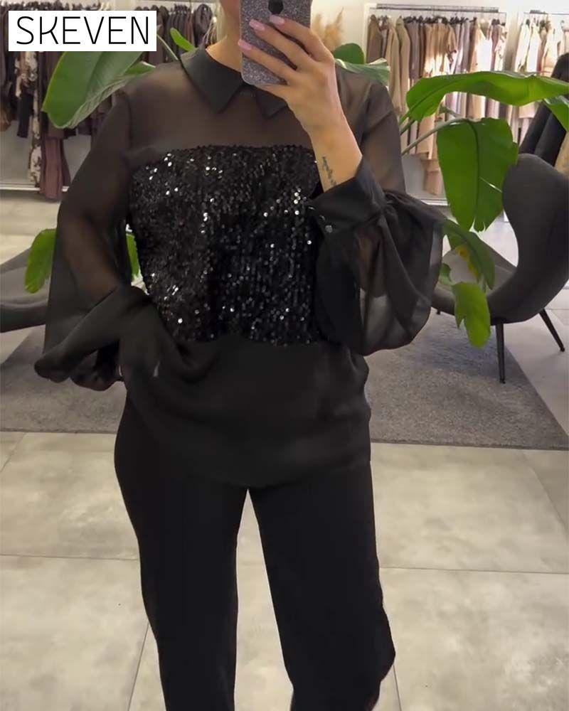 Bluse mit Puffärmeln und Kragen in Unifarbe