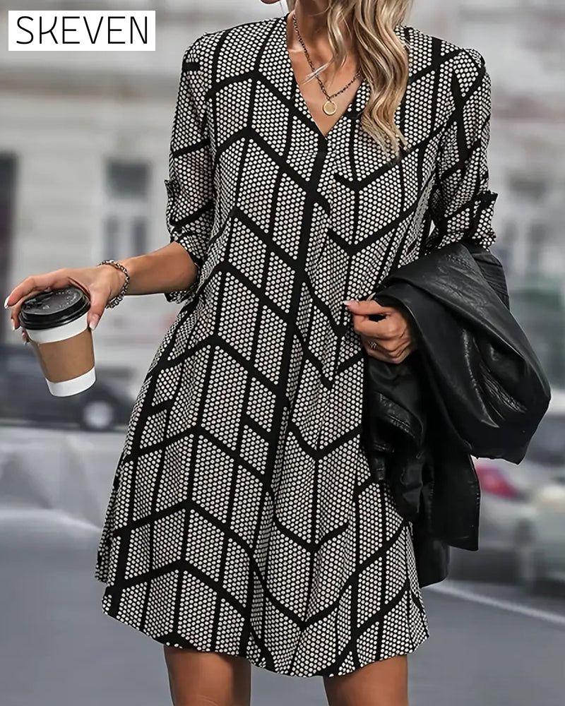 Fashionable V-Neck Polka Dot Print Dress