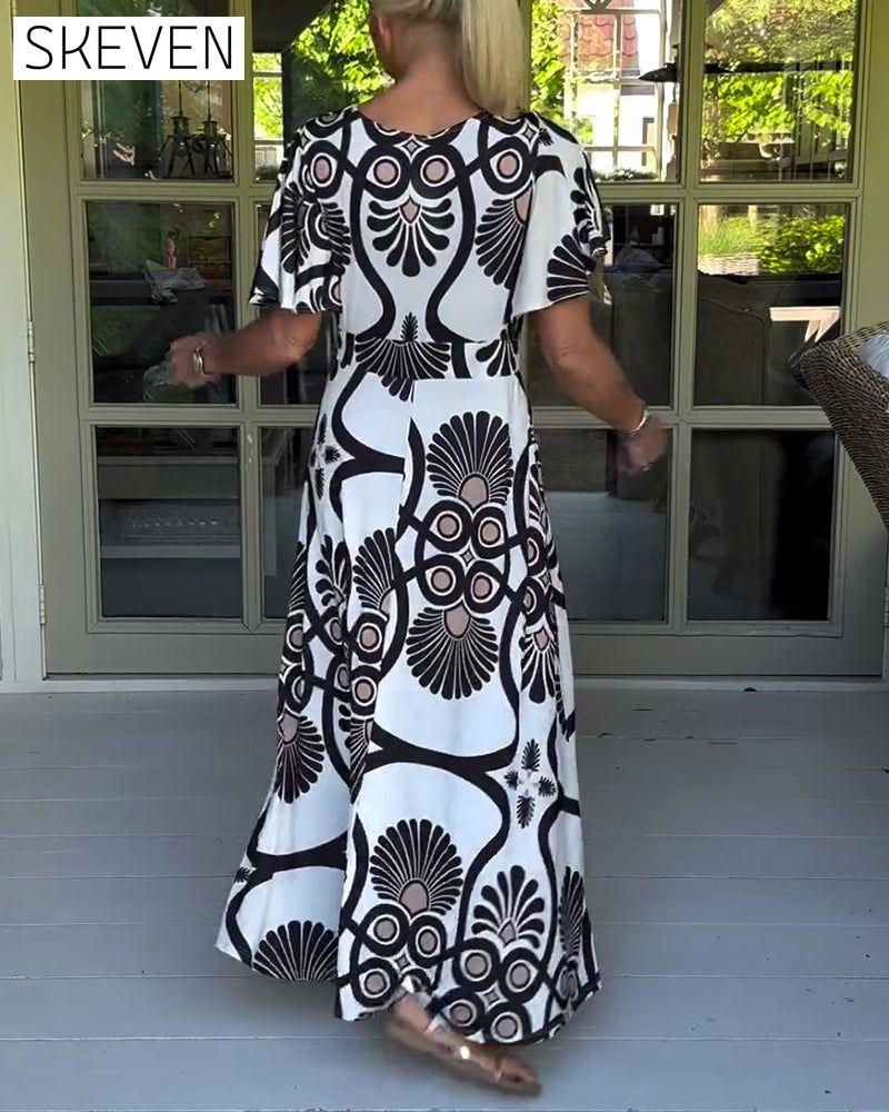 Short sleeve vintage print dress
