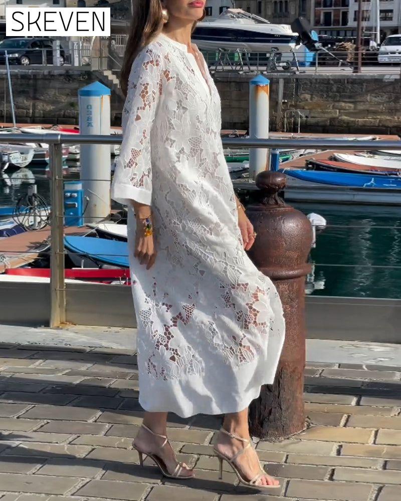 Lace flower solid color dress 202466 casual dresses spring summer