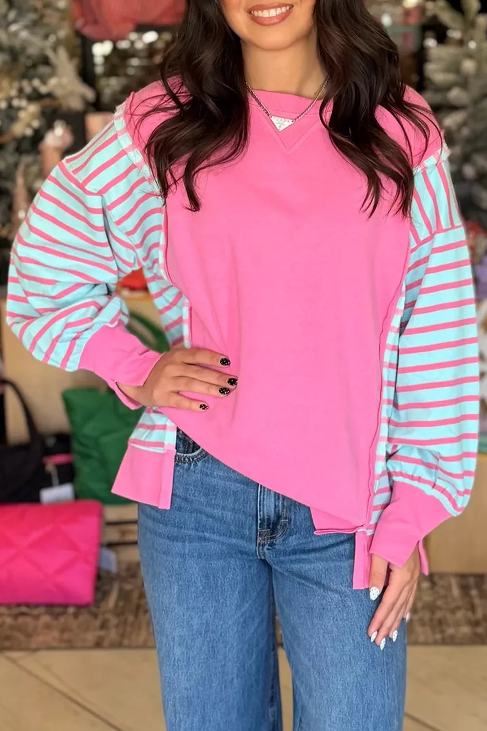 Orchid Striped Colorblock Long Sleeve Sweatshirt