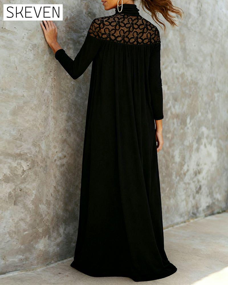 High-Neck Mesh Patchwork Elegant Dress