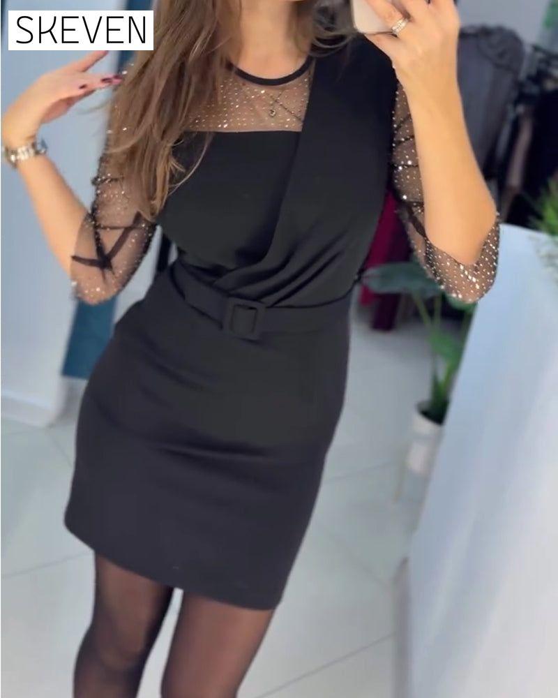 Mesh Hot Rhinestone Slim Fit Hip-Hugging Dress