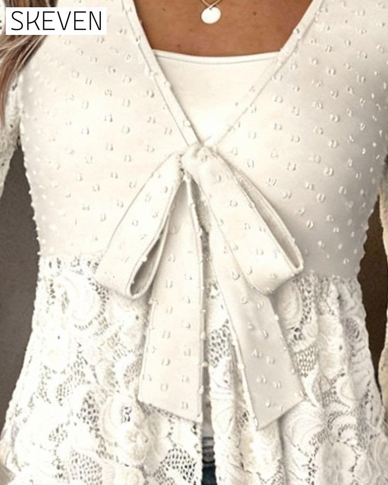 Solid Color Bell Sleeve V-Neck Blouse
