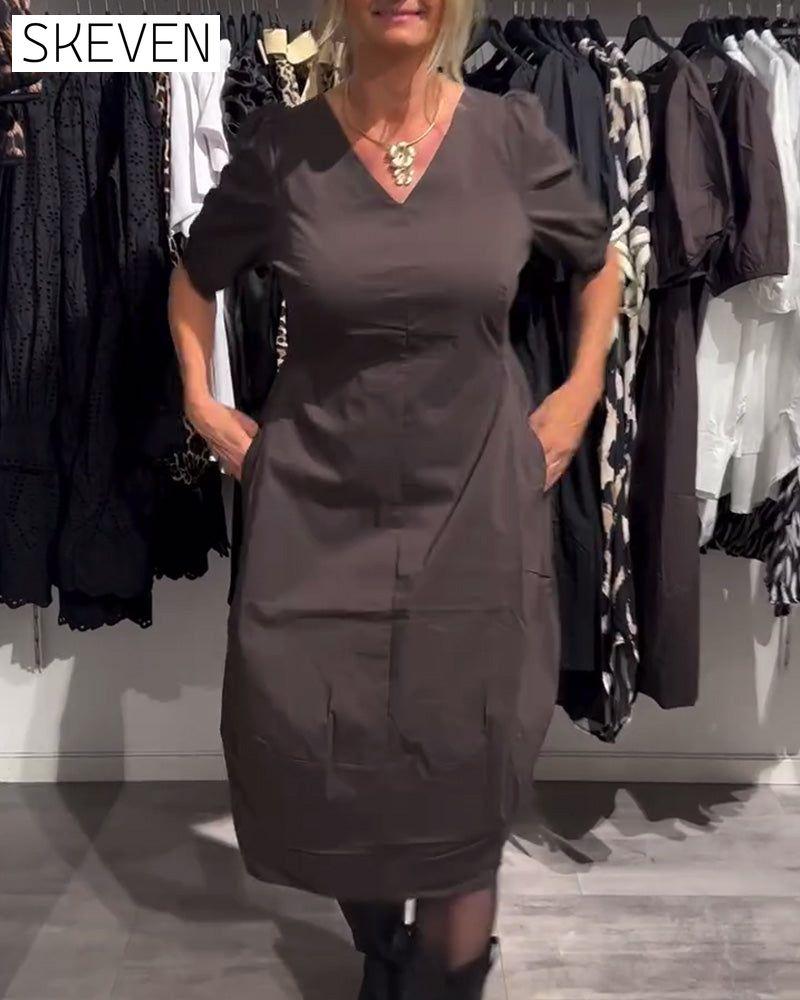 V-Neck Pocket Casual Dress