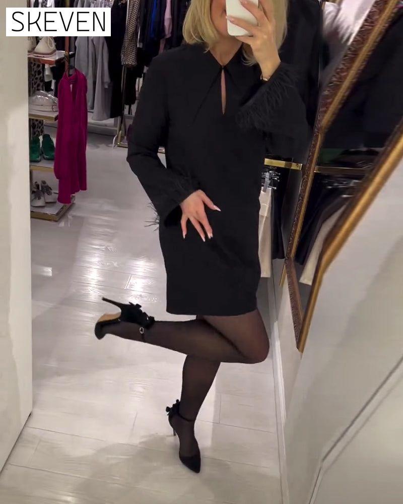 Solid Color Straight-Cut Long-Sleeved Dress