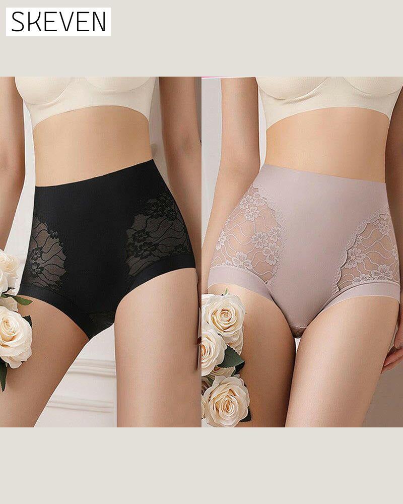 Sous-vêtements en dentelle extensible sans coutures à taille haute pour femmes