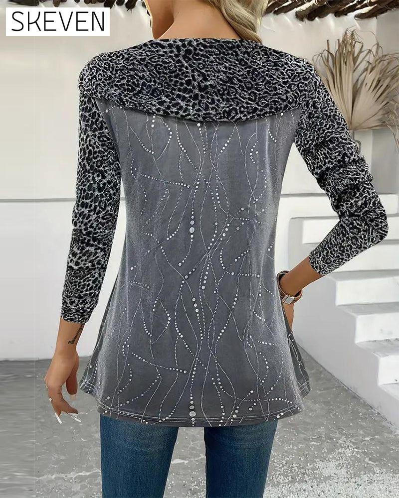 Leopard Print Long-Sleeved Top