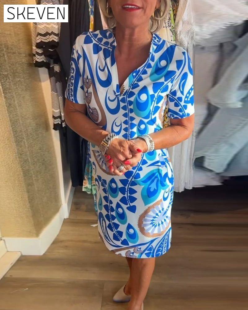 V-neck pocketed mid-length dress casual dresses spring summer