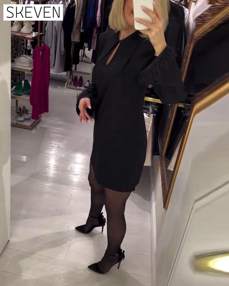 Solid Color Straight-Cut Long-Sleeved Dress