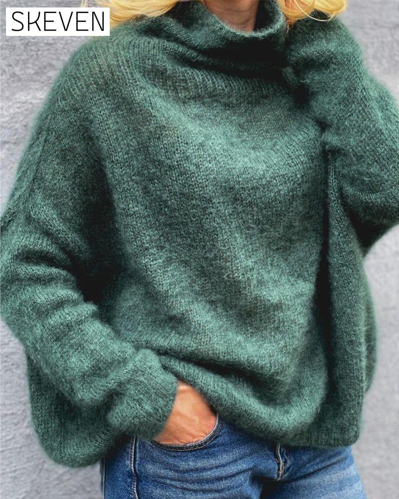 High Neck Solid Color Pullover