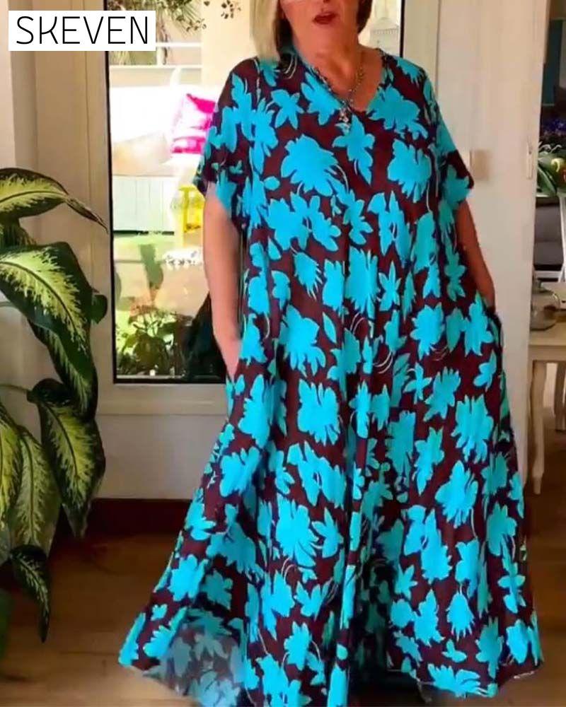 robe ample à imprimé floral et col en V avec poches
