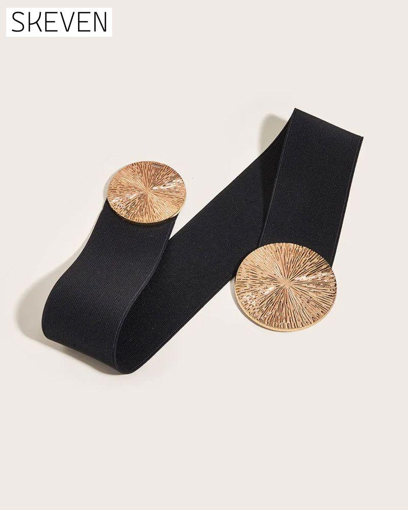 Damen Vintage Elastische Riem Met Gouden Gesp
