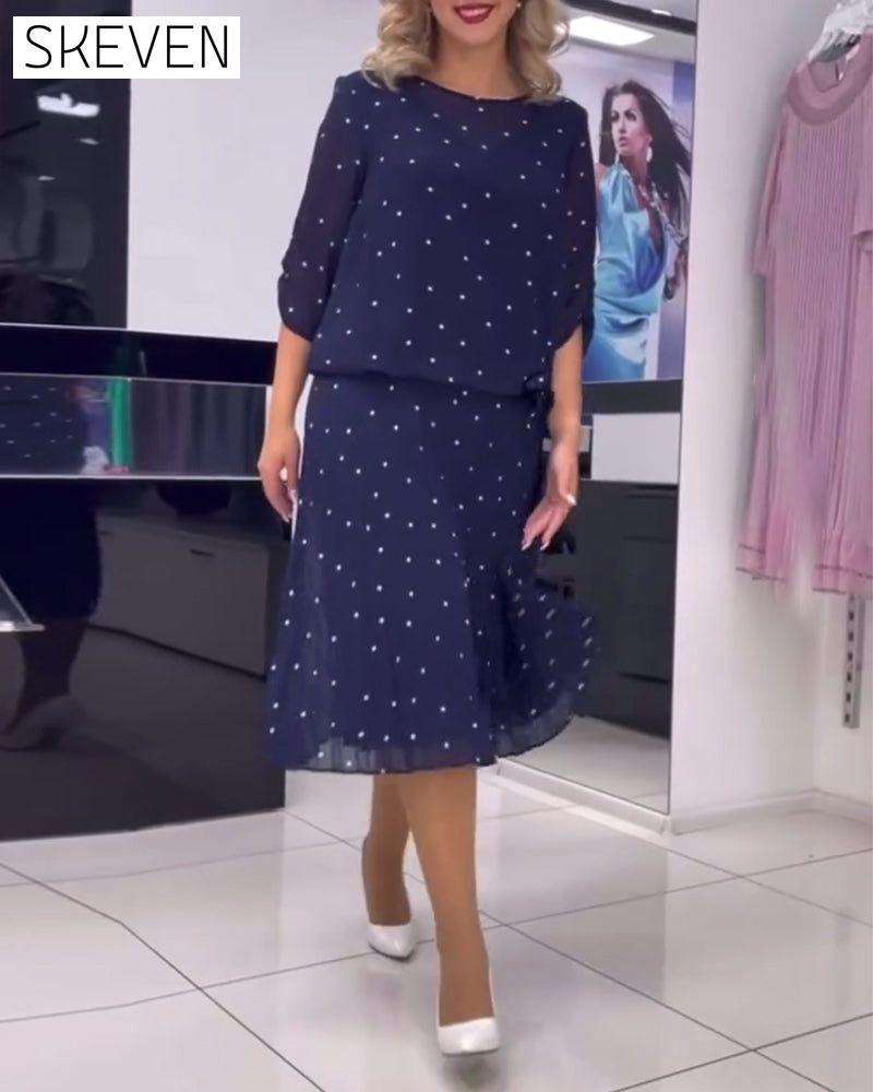 robe décontractée à pois et col rond