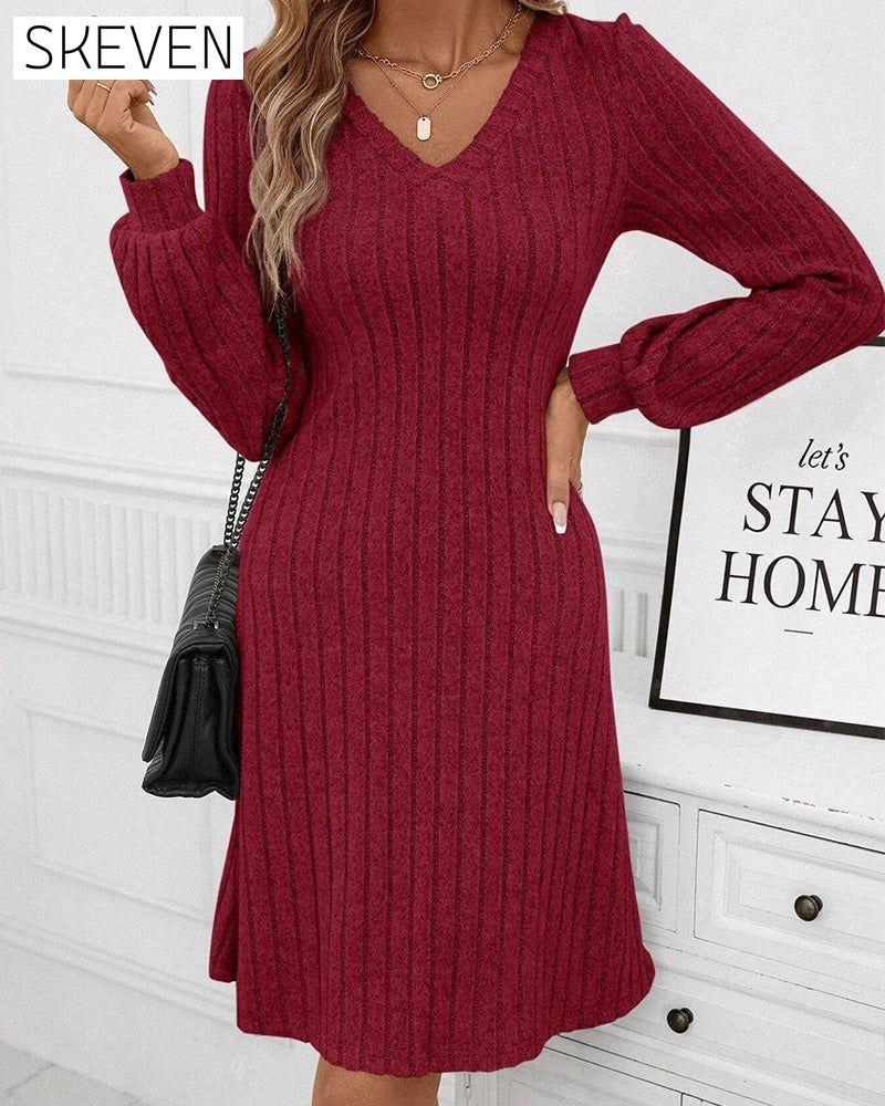 V-neck ribbed solid color dress 2023 f/w 23BF casual dresses Clothes Dresses spring
