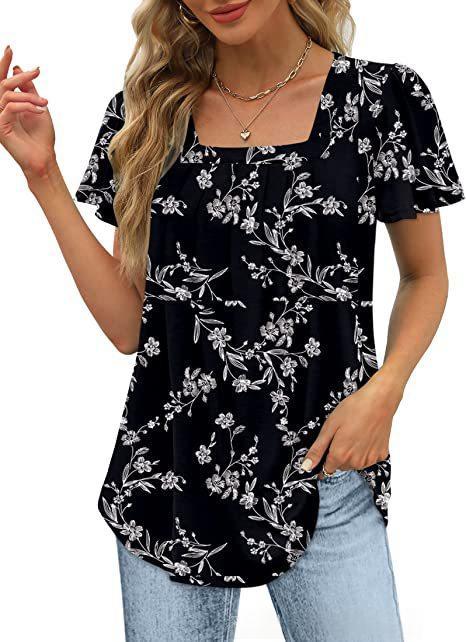 Womens Printed Short-sleeve Casual All Matching Top