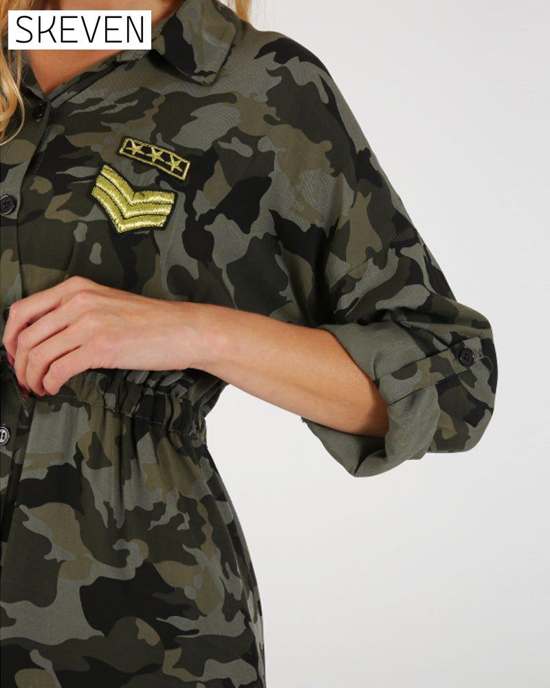 Langarmkleid mit Camouflage-Print